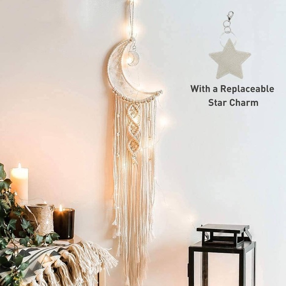 Moon and Star Wall Macrame with lights - Picture 1 of 3